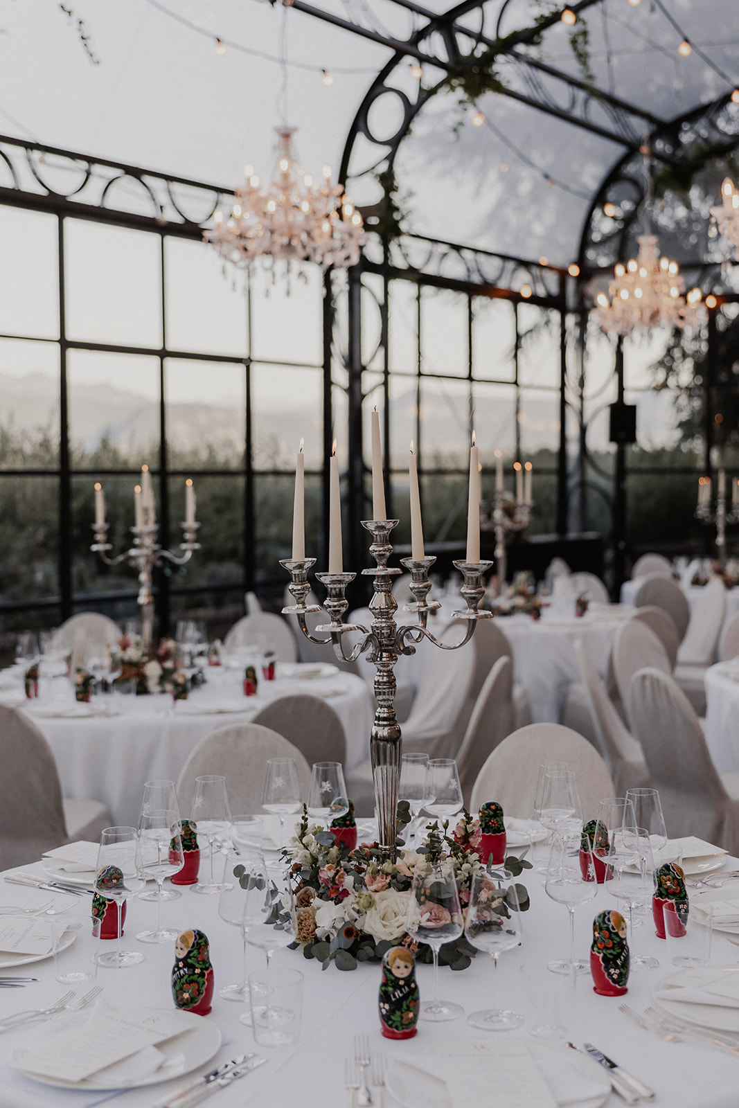 Tables and flowers in the Orangerie